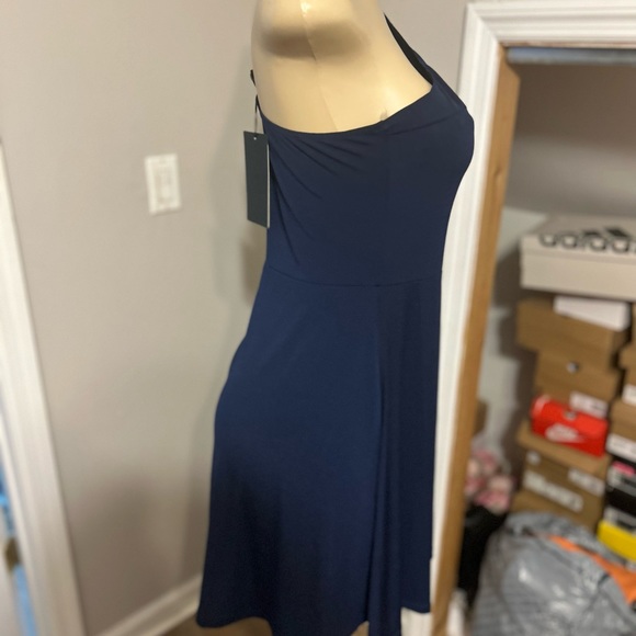 Navy Blue Brand New fitted flare one shoulder dress - Picture 3 of 4